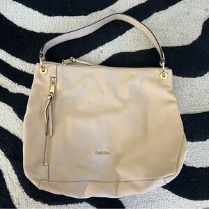 Calvin Klein Tan Leather Large Slouchy Shoulder Bag